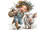 Girl And Piglet Clipart JPG, a Person Illustration by Memories By Lea (Thumbnail 3 of 19)