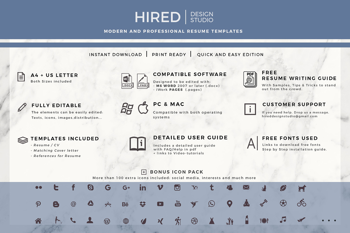 Creative CV Resume Template + icons, a Resume Template by HIRED Design Studio (Photo 9 of 12)
