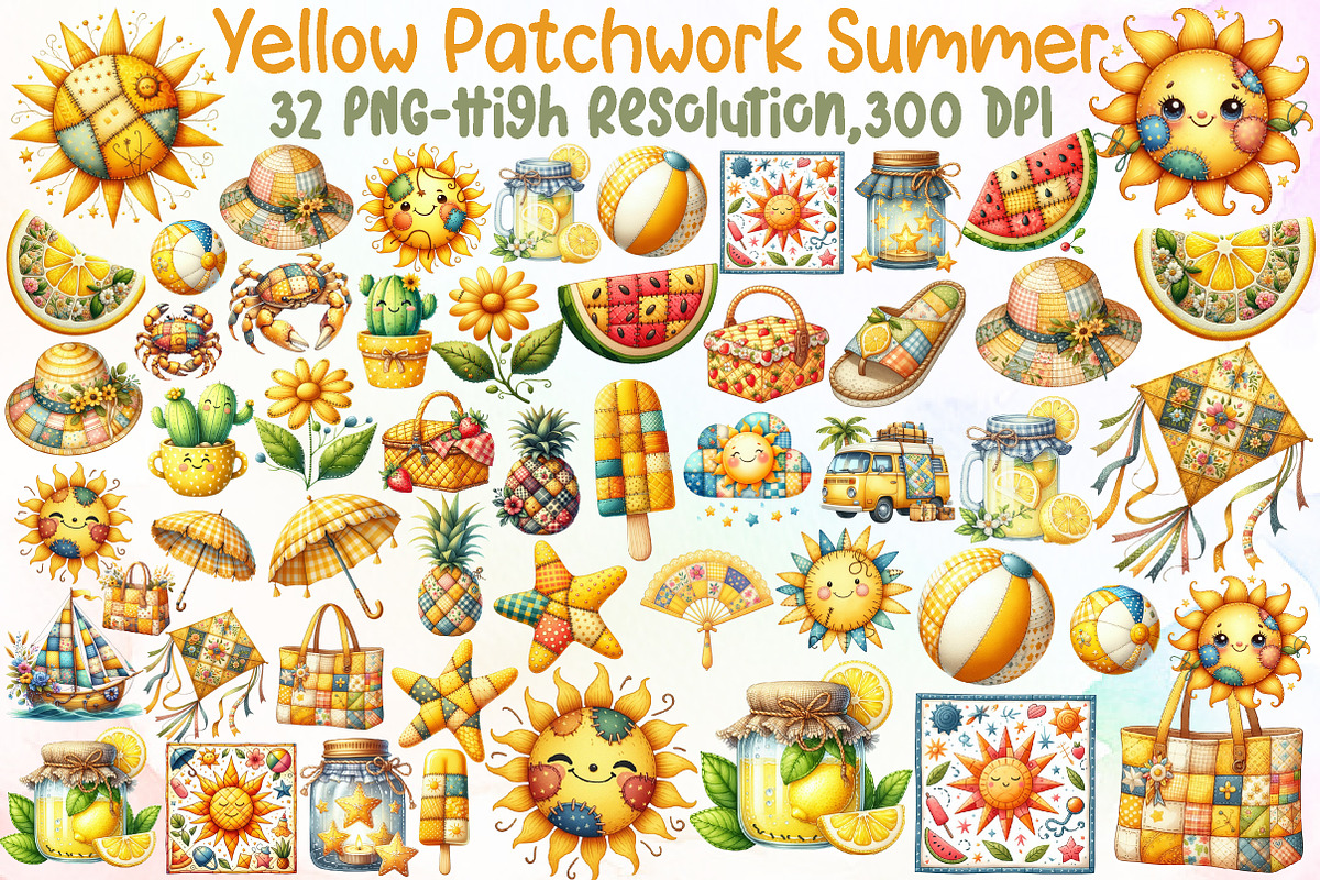Yellow Patchwork Summer Clipart, an Illustration by Sublimation Artist (Photo 1 of 6)