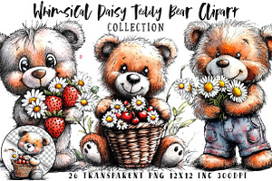 Watercolor Daisy Teddy Bear Clipart, a Seasonal Illustration by OK Design