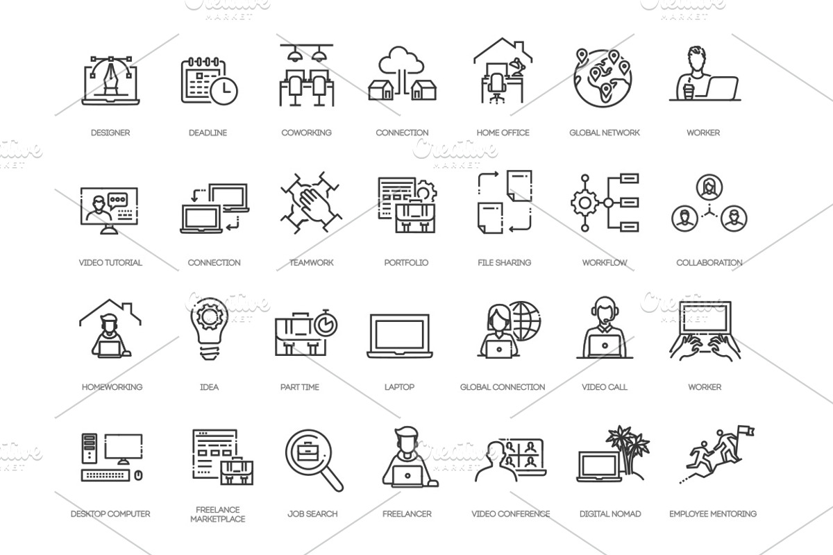 Office and Coworking line icons, an Outline Icon by Tettygreen (Photo 2 of 2)