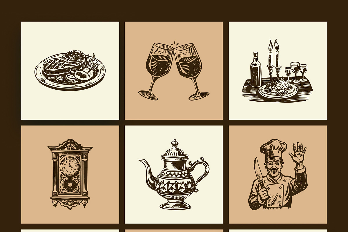 Vintage Restaurant Illustration Set, a Person Illustration by Prosymbols (Photo 7 of 10)