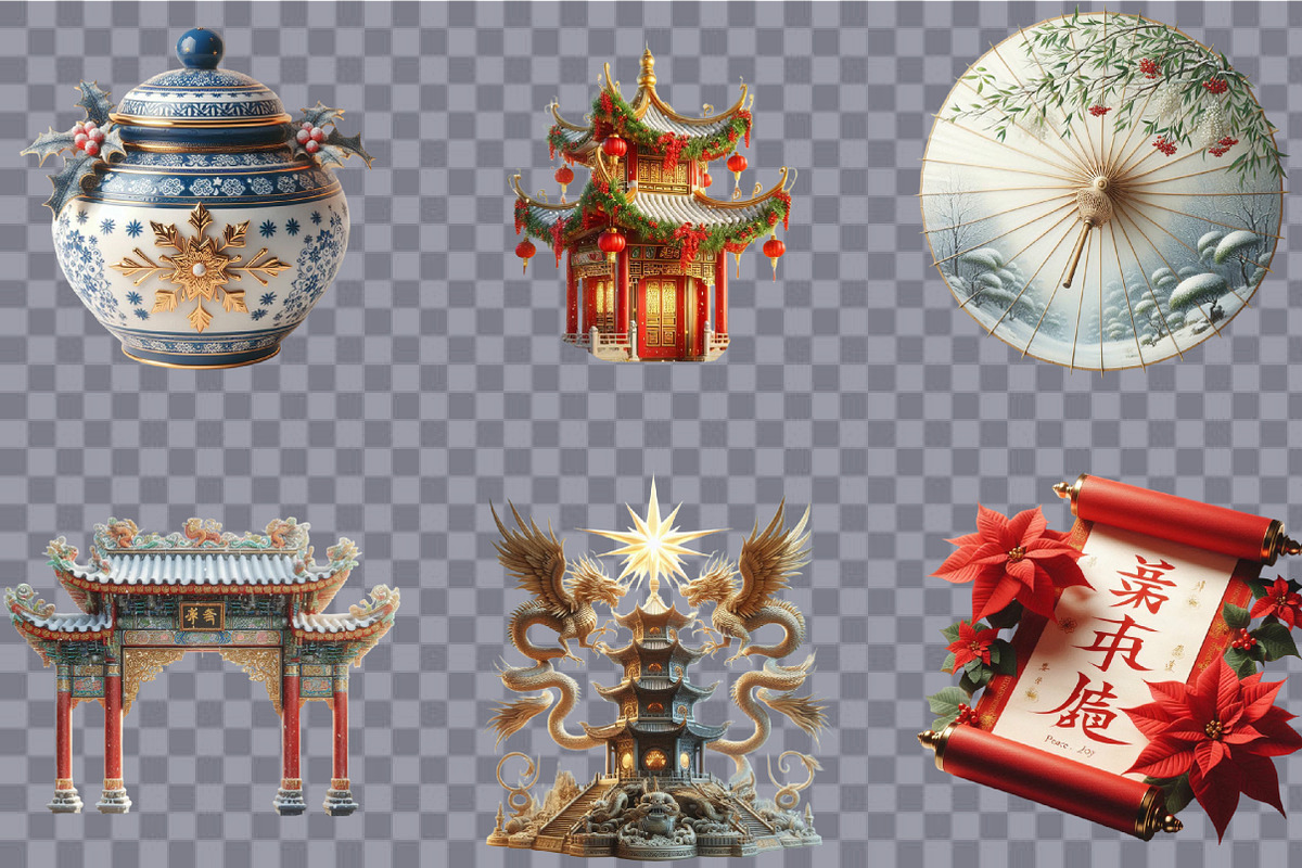 Christmas Chinoiserie Clipart Bundle, an Illustration by SVGArt (Photo 3 of 8)