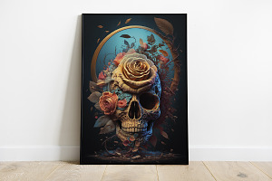 Rock Style Floral Skull Poster