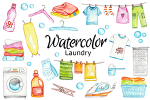 Laundry watercolor clipart