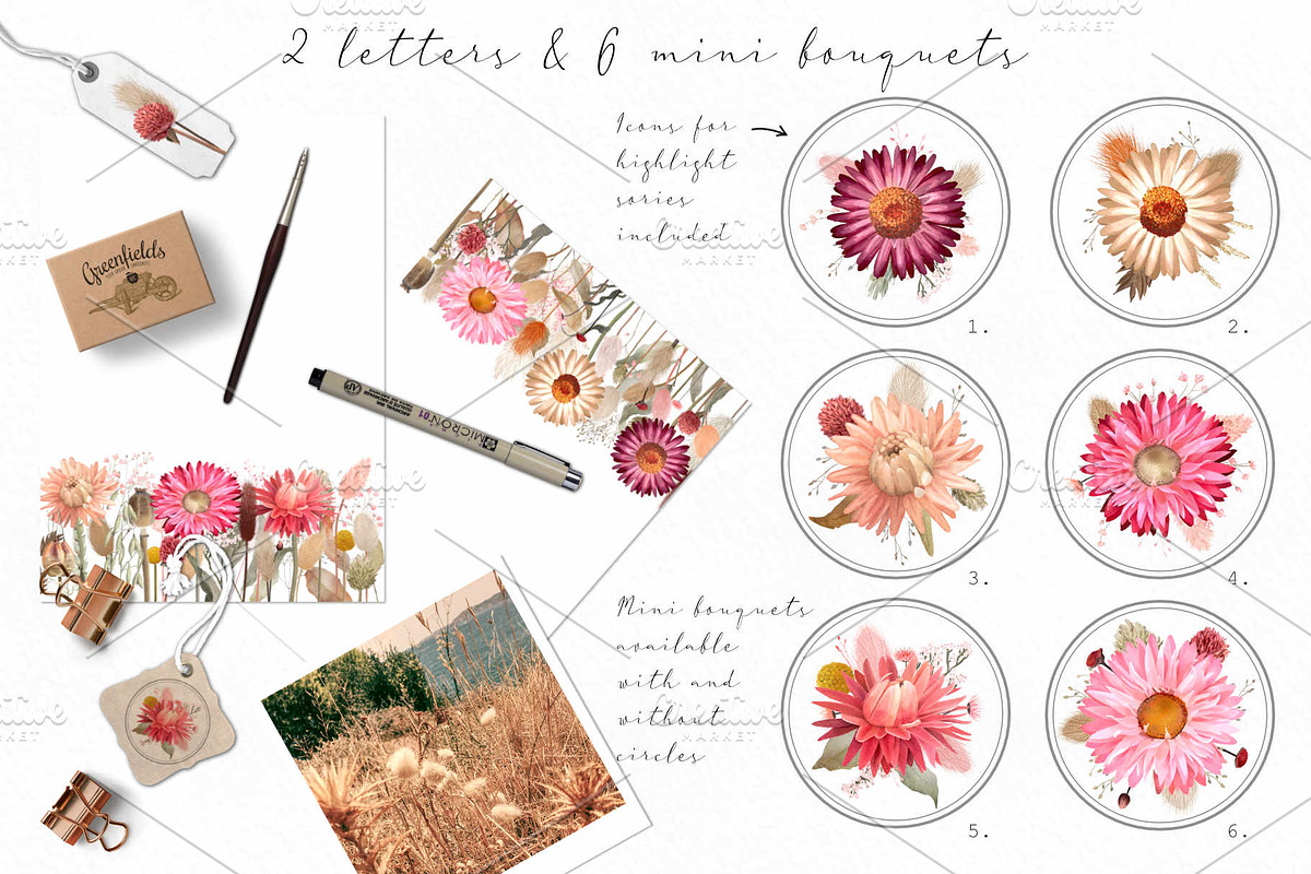 Big romantic dried flower set, a Texture Illustration by marie dricot (Photo 5 of 18)