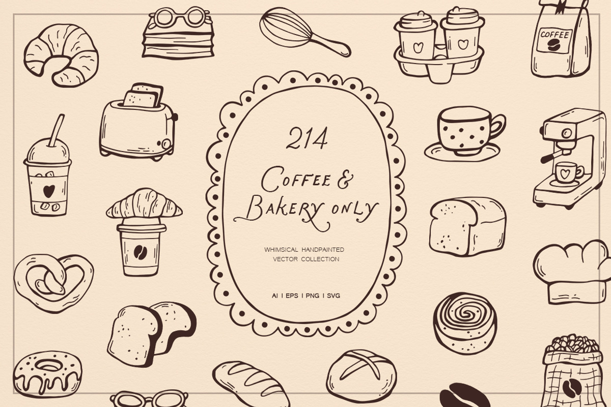 Coffee And Bakery Only Whimsical Set, a Food Illustration by ViktoriyaD (Photo 1 of 14)