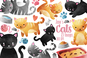 Watercolor Cats Clipart, a Food Illustration by DigitalArtsi