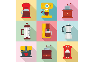 Coffee Maker Pot Espresso Icons Set