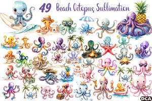 Summer Beach Octopus Sublimation, an Illustration by DreamCafeArt