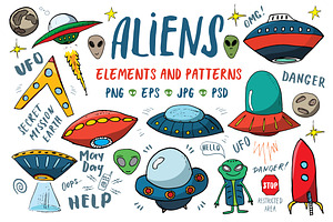 Aliens and UFO Set and patterns