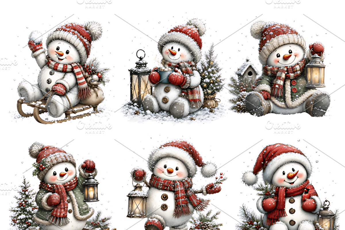 Whimsical Christmas Snowman Bundle, a Seasonal Illustration by Coco Bloom (Photo 2 of 3)