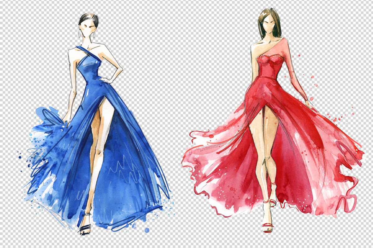 Long dresses fashion illustration, a Graphic by Kamenuka (Photo 3 of 3)