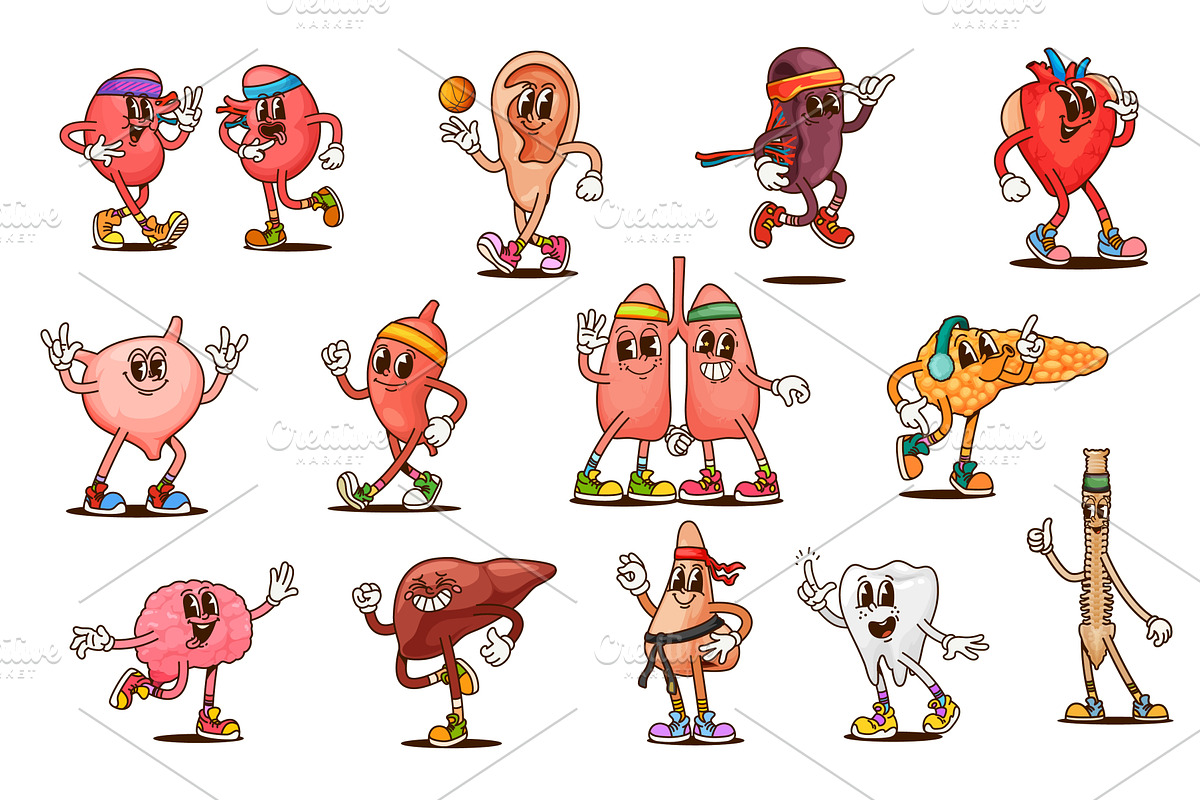 Cartoon groovy body organs, a Healthcare Illustration by Vector Tradition