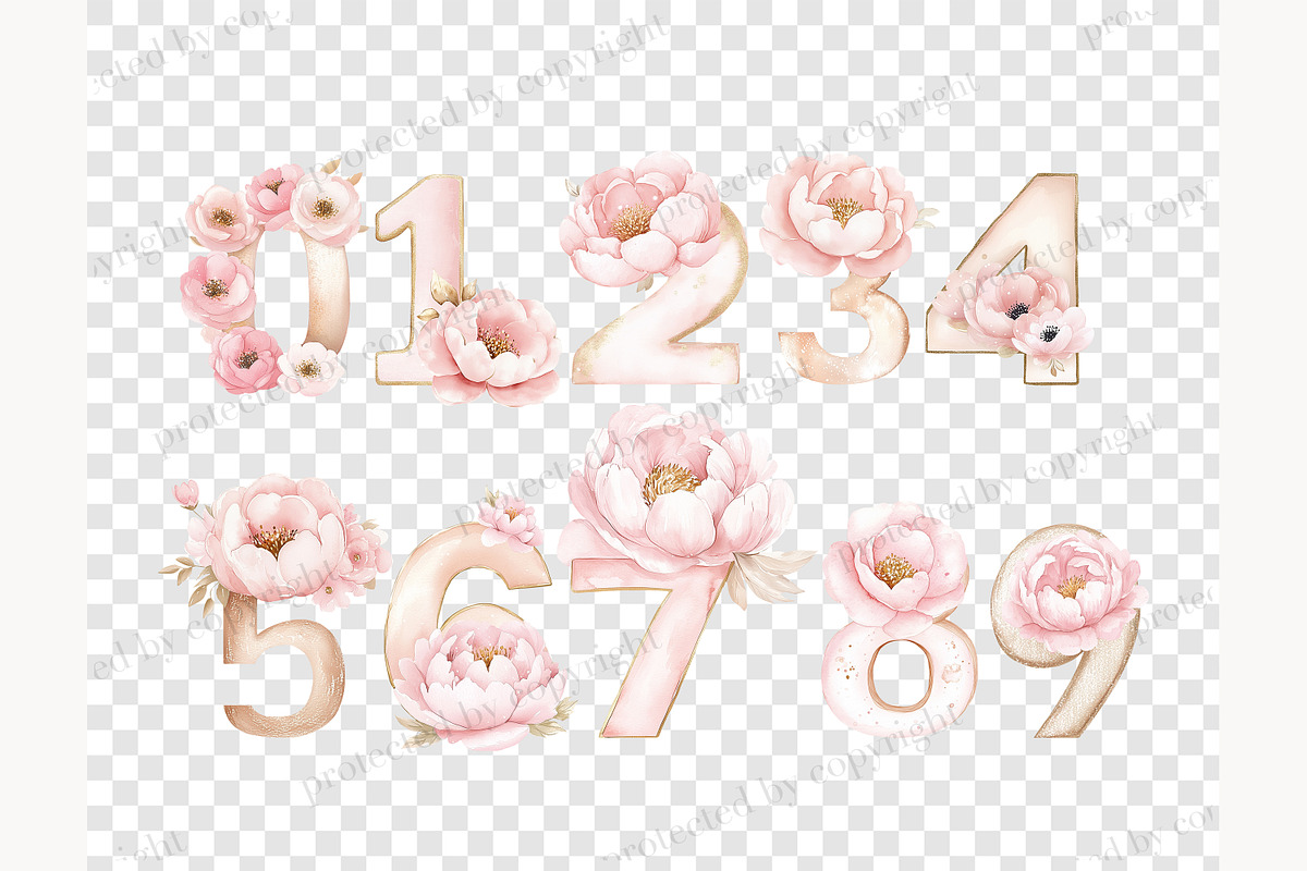 Pink Flowers Alphabet Clipart, a Decorative Illustration by GlamArtZhanna (Photo 8 of 8)