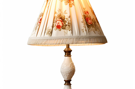 Vintage country style antique table lamp with a beautiful lampsh, a Photo by Anneleven