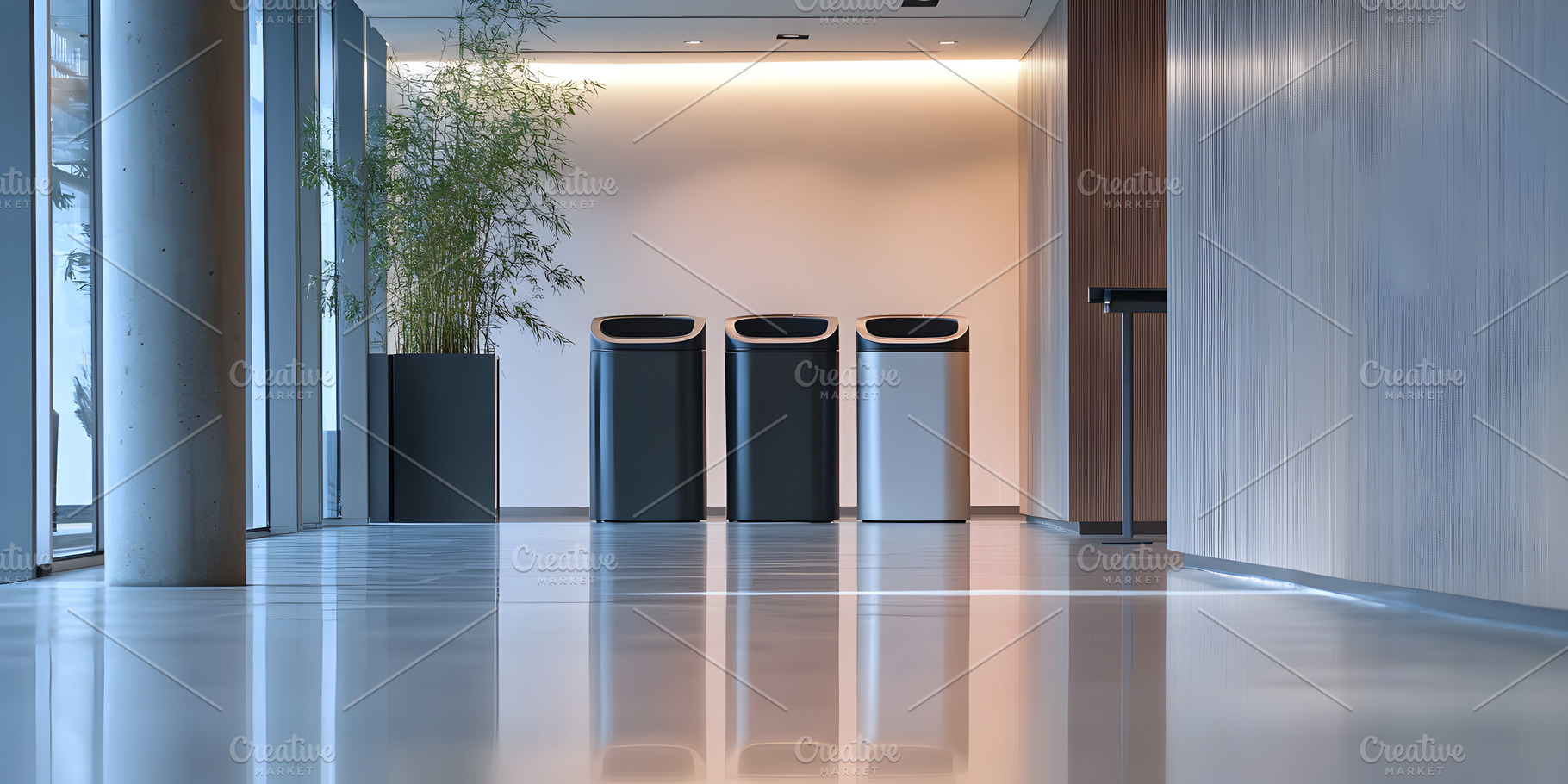 Modern indoor waste bins in office h, an Industrial Photo by Photostock