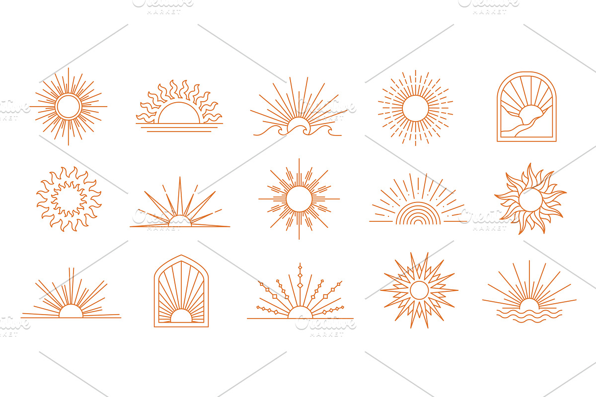 Sun line icons. Geometric boho sun, an Illustration by winwin.art