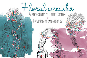 Floral Wreath Hairsyles Vector Set