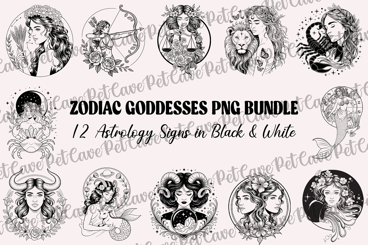 Zodiac Goddesses Astrology Bundle, an Illustration by Pet Cave (Photo 1 of 13)