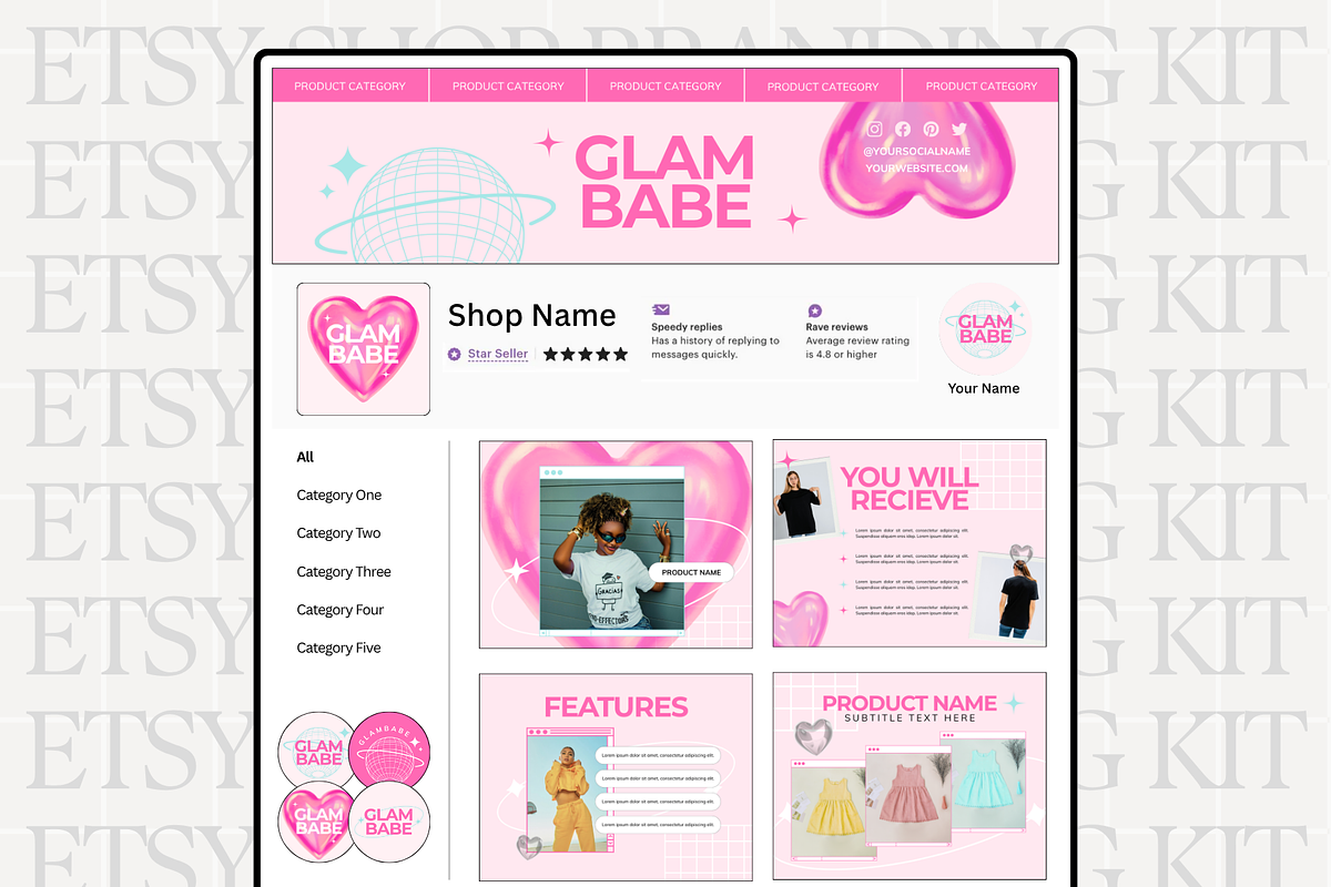Y2k Pink Etsy Shop Kit Template, a Branding & Logo Template by Anna Design Studio (Photo 1 of 8)