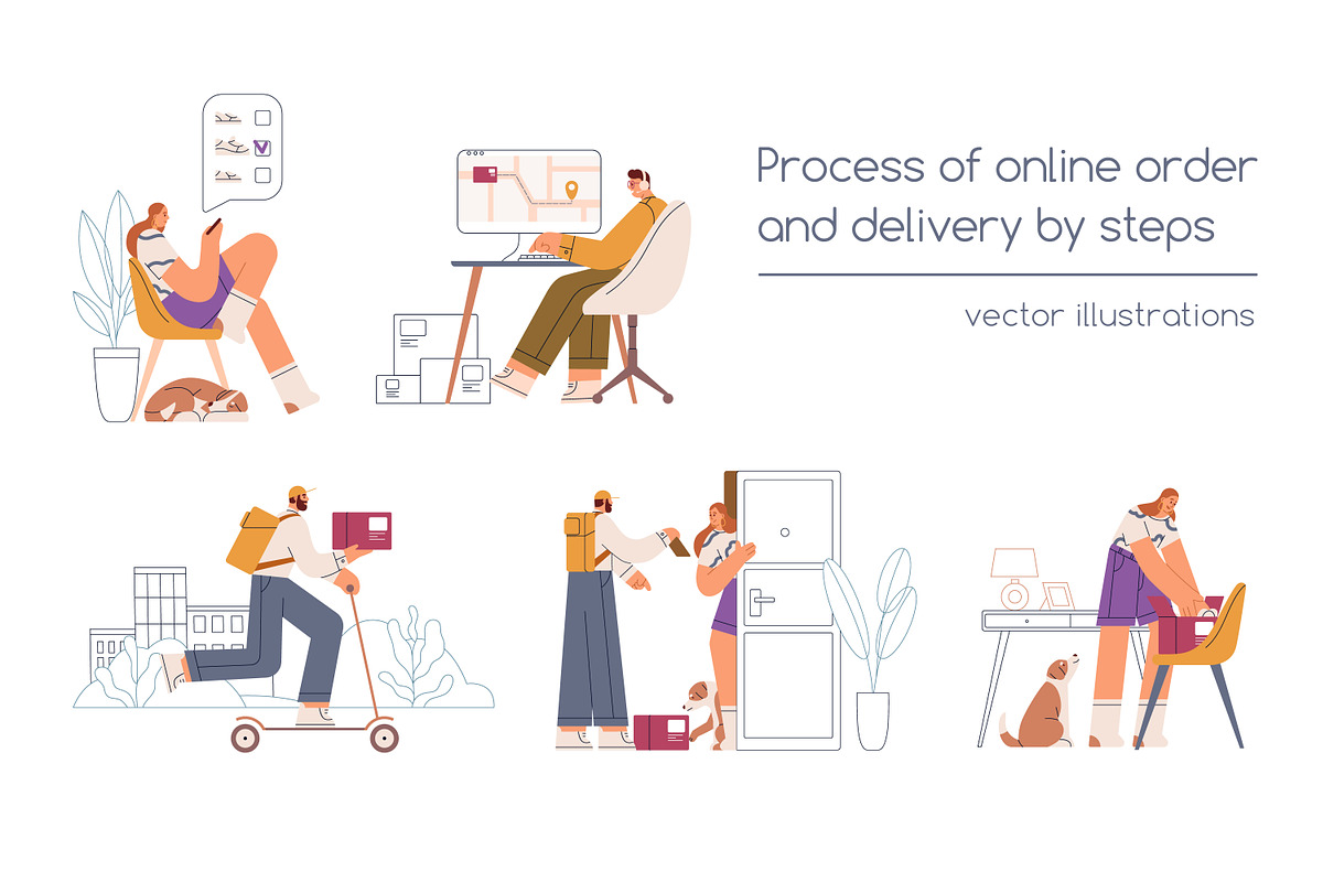 Online order & delivery process set, a Person Illustration by Good Studio (Photo 1 of 6)