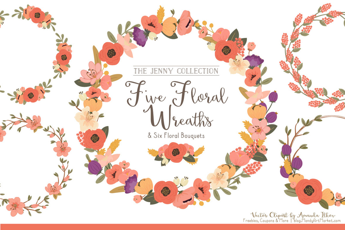 Antique Peach Floral Wreaths, an Illustration by Amanda Ilkov (Photo 1 of 4)