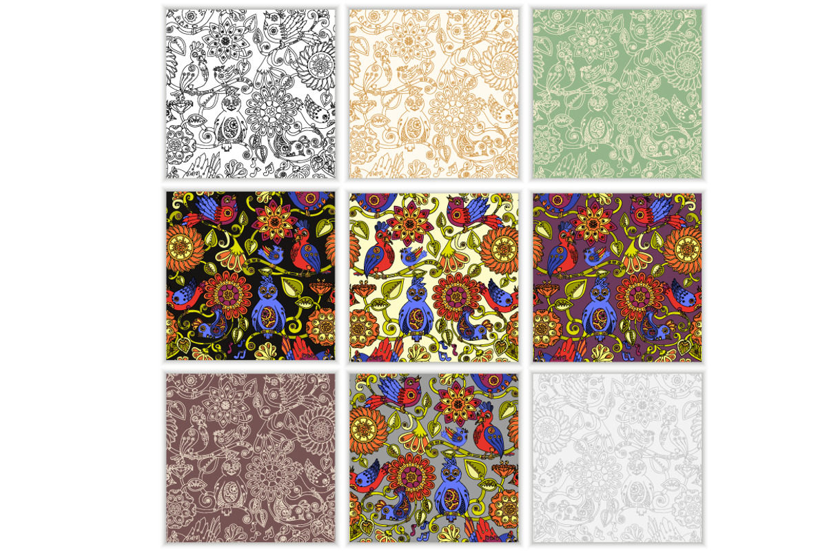 Stylish Steampunk birds and flowers, a Pattern Graphic by Julia_Snegireva (Photo 5 of 6)