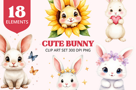 Cute Bunny Clipart PNG Set