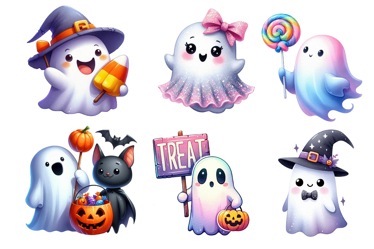 Cute Halloween Ghost Clipart PNG, an Illustration by Dream Creation (Photo 5 of 6)