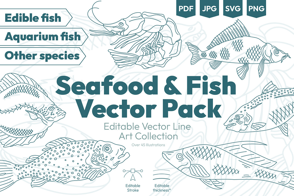 Seafood & Fish Vector Pack, an Animal Illustration by Ilia Design (Photo 1 of 10)