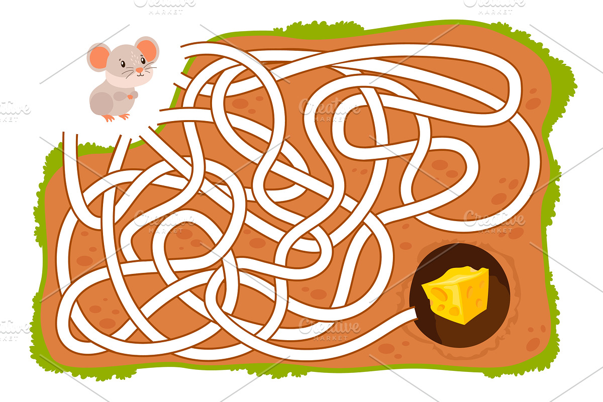 Mouse labyrinth game. Cartoon cute, an Education Illustration by Stock-Smart-Start