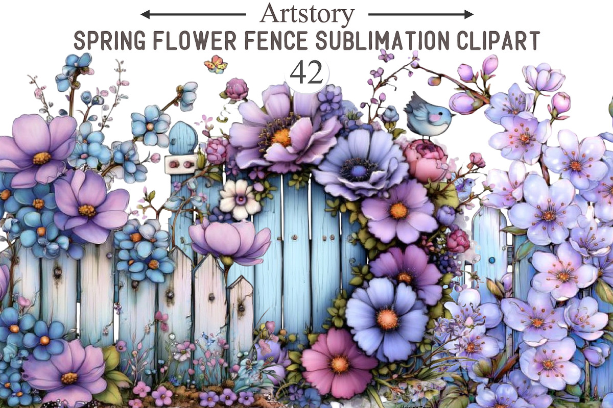 Spring Flower Fence Sublimation Clip, an Illustration by designcity5 (Photo 1 of 5)
