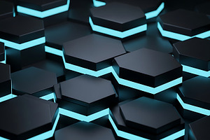 Black hexagons with blue glowing edg, a Background Photo by Artonix