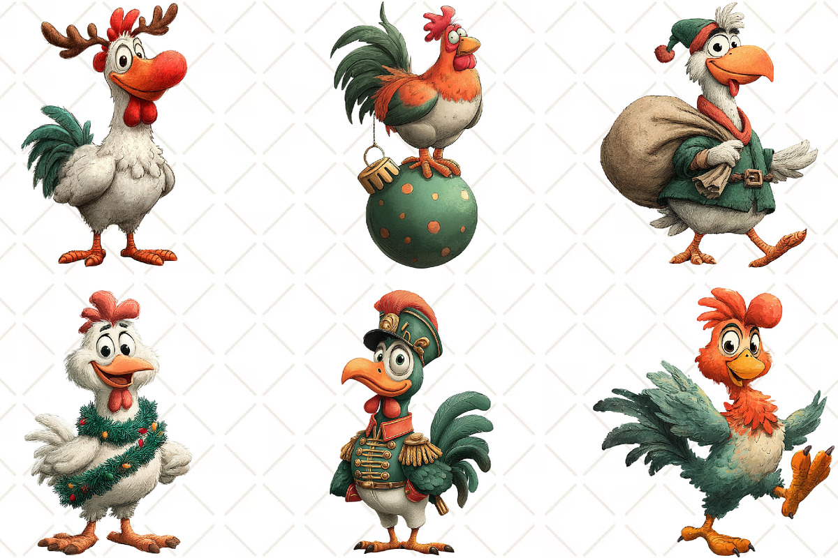 Quirky Christmas Chicken Clipart, an Illustration by Black Bird Studio (Photo 2 of 6)