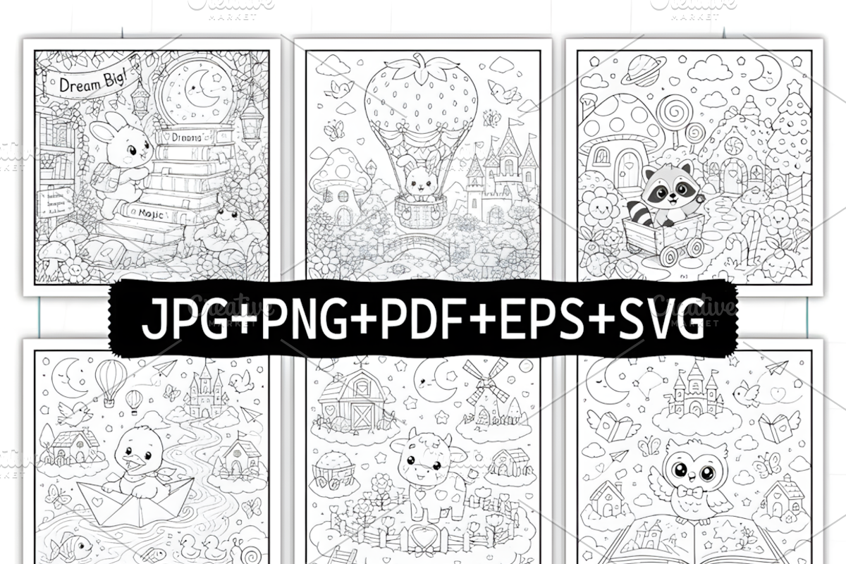 Whimsical Cozy Worlds Coloring Pages, a Decorative Illustration by Ink Gallery (Photo 2 of 8)