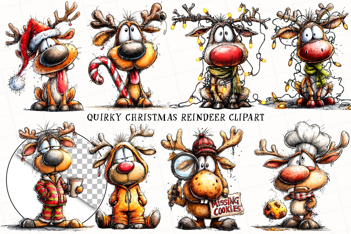 Quirky Christmas Reindeer Clipart, an Illustration by OK Design (Photo 2 of 6)
