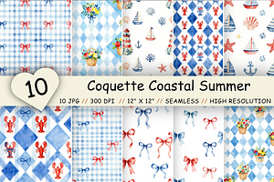 Coquette Coastal Summer Pattern, a Pattern Graphic by FloridPrintables