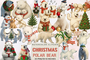 Christmas Polar Bear Clipart, an Illustration by SVGArt
