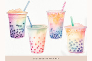 Watercolor Boba Tea Clipart, Pastel, a Decorative Illustration by illuztrate (Thumbnail 5 of 6)