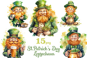 St.Patricks Day Leprechaun Clipart, a Seasonal Illustration by GlamArtZhanna