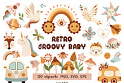 Retro groovy baby clipart, a Seasonal Illustration by JulzaArt (Thumbnail 1 of 7)