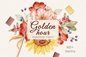 Floral Watercolor set Golden Hour