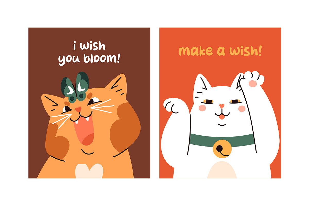 Cute funny cats set, cards, an Animal Illustration by PaperTrident (Photo 6 of 6)