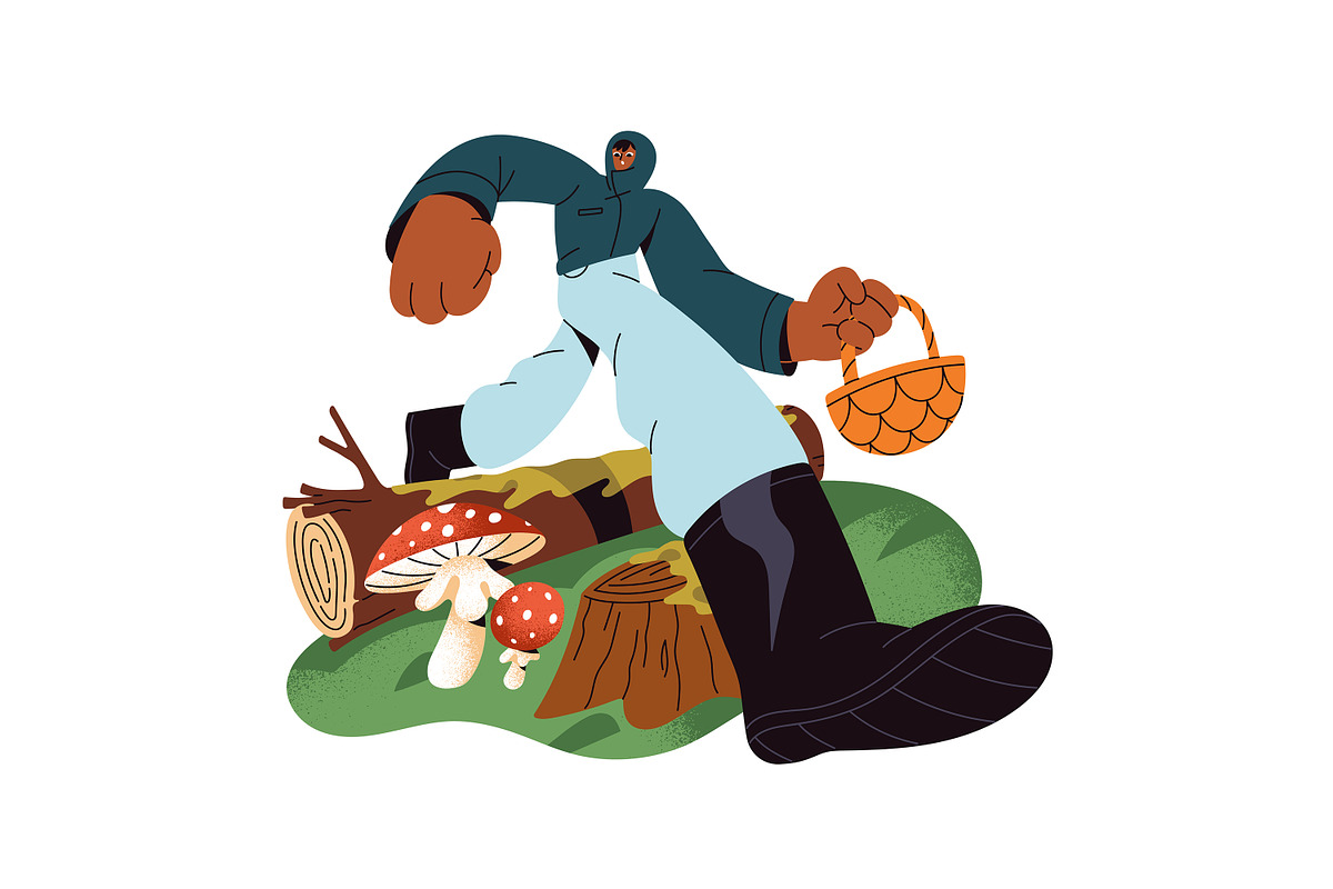 People collect mushrooms in forest, a Person Illustration by PaperTrident (Photo 2 of 5)