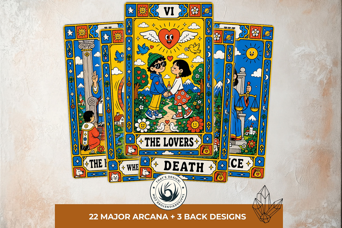 Sunny Doodle Yellow Tarot Cards, a Decorative Illustration by ThatsDesignArt (Photo 3 of 10)