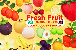 Fresh Fruit 3D 73 Clipart Bundle