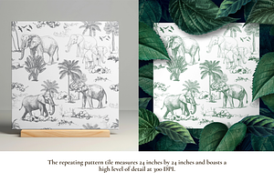 Elephant Toile De Jouy Pattern Set