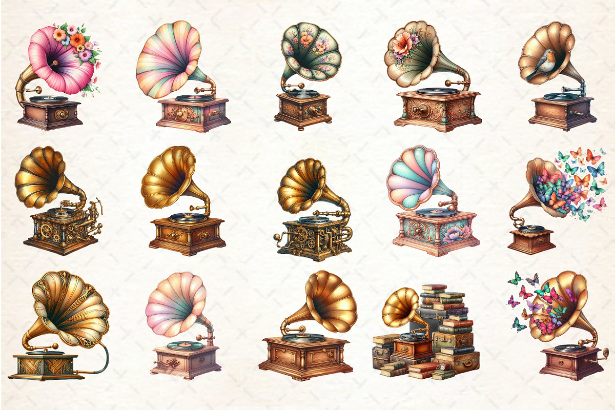 Retro Gramophone Clipart, an Illustration by Rose Art (Photo 2 of 8)