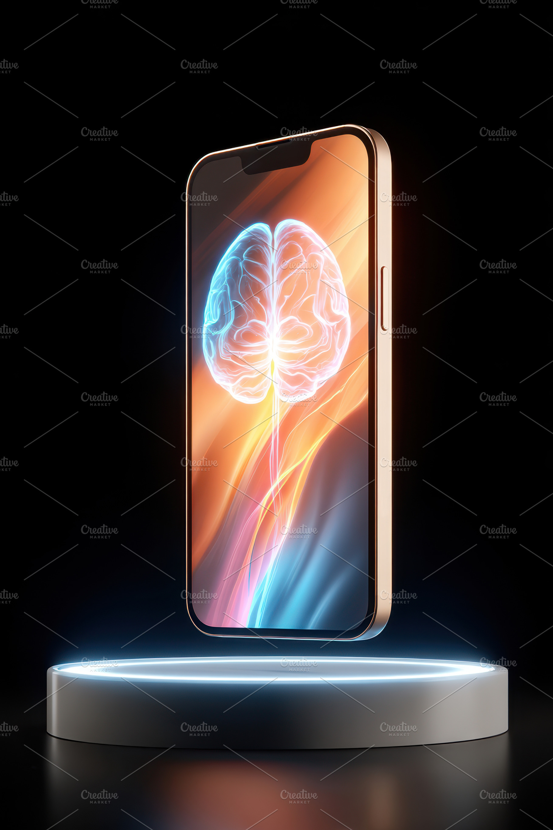 Smartphone with glowing brain illustration, a Technology Photo by AlyaAnd